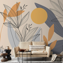 Render of Sunrise Abstract Floral Line Art Wallpaper for Wall by Life n Colors