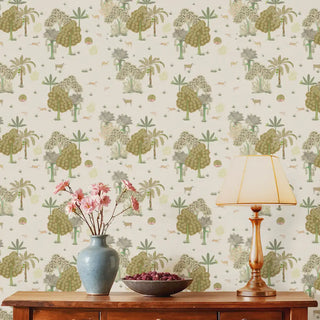 Taal Indian Wallpaper Roll in Soft Sand Color Living Room