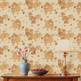 Taal Indian Wallpaper Roll in Terracotta Color Living Room