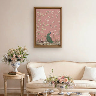 The Gentle Garden Wall Art displayed in a classic living room with neutral furnishings and floral décor, adding elegance and charm.