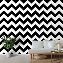 Black & White Chevron Pattern Wall Wallpaper, Thick Lines. Roll size: 57 square feet. Suitable for Premium & Luxury Spaces