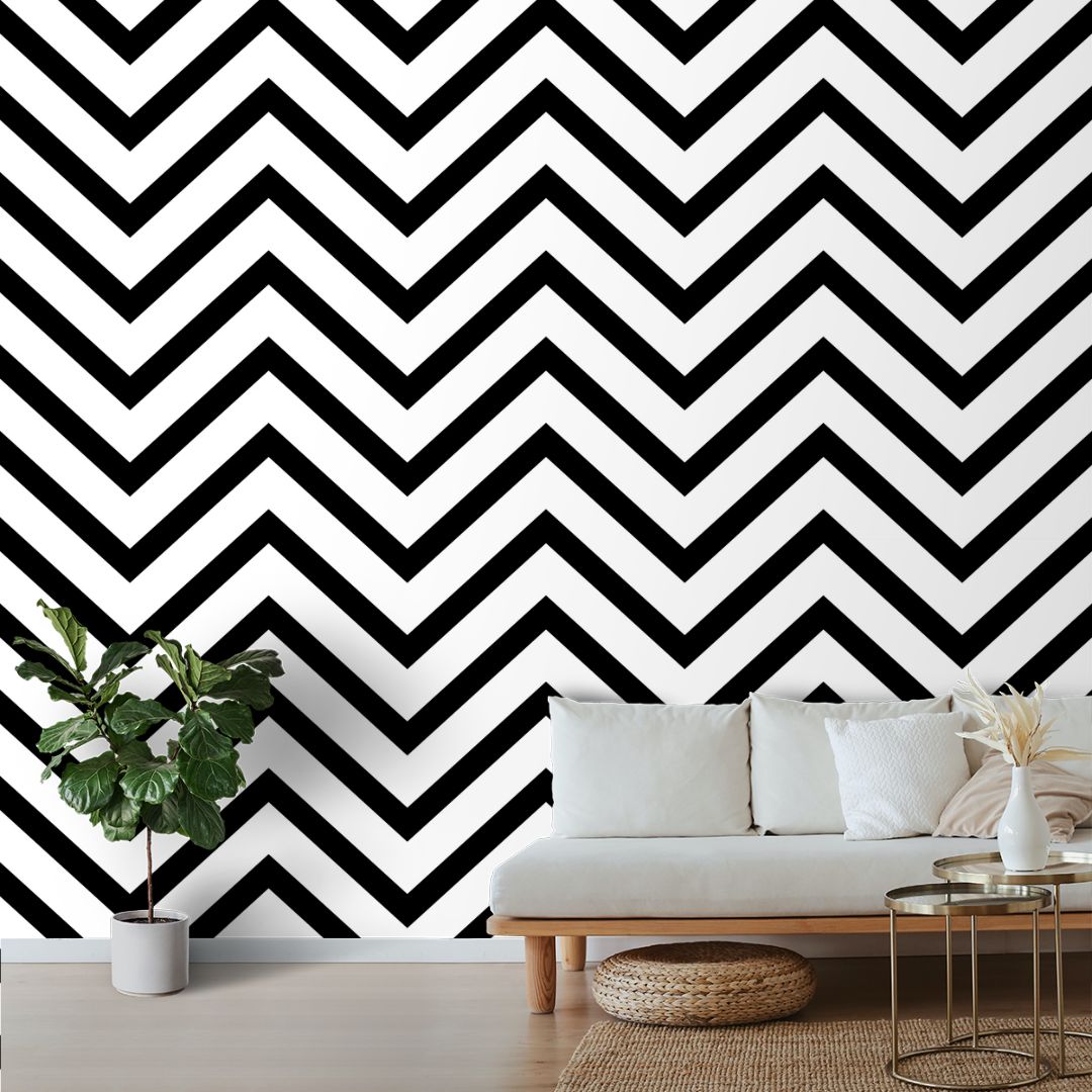 Buy Black & White Chevron Pattern Wall Wallpaper, Thin Lines
