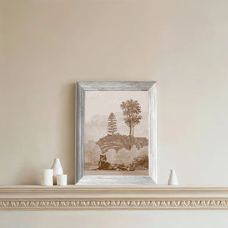 Twilight Haven Wall Art framed in wood, displayed on a wall shelf, adding elegance and freshness to the room décor.