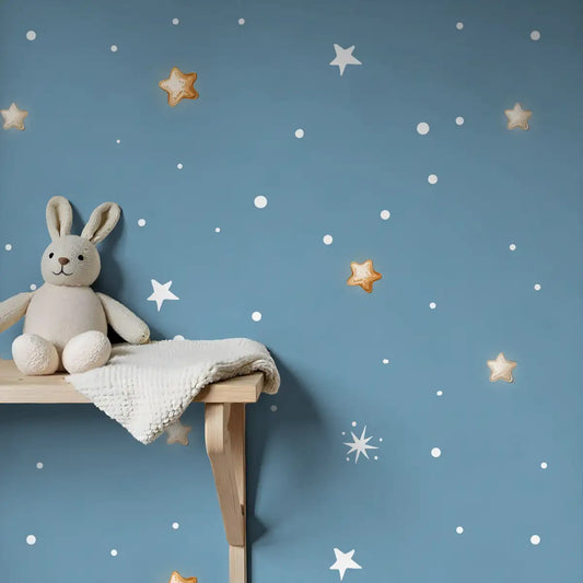 Twinkling Star Blue Repeat Pattern, Design for Kids Room