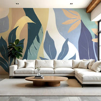 Tropical Abstract Customised Wallpaper for Rooms in Blue, Untamed Canopy Living Room 