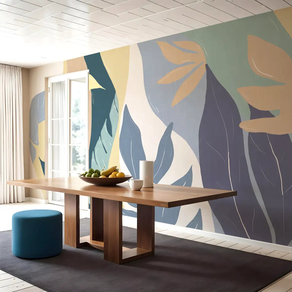 Tropical Abstract Customised Wallpaper for Rooms in Blue, Untamed Canopy Living Area 