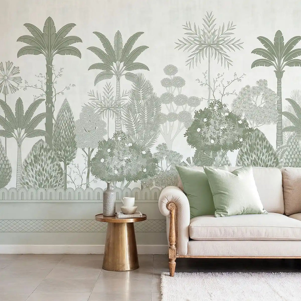 Van Mahal Sage Green Scenic Garden Wallpaper Mural | Life n Colors