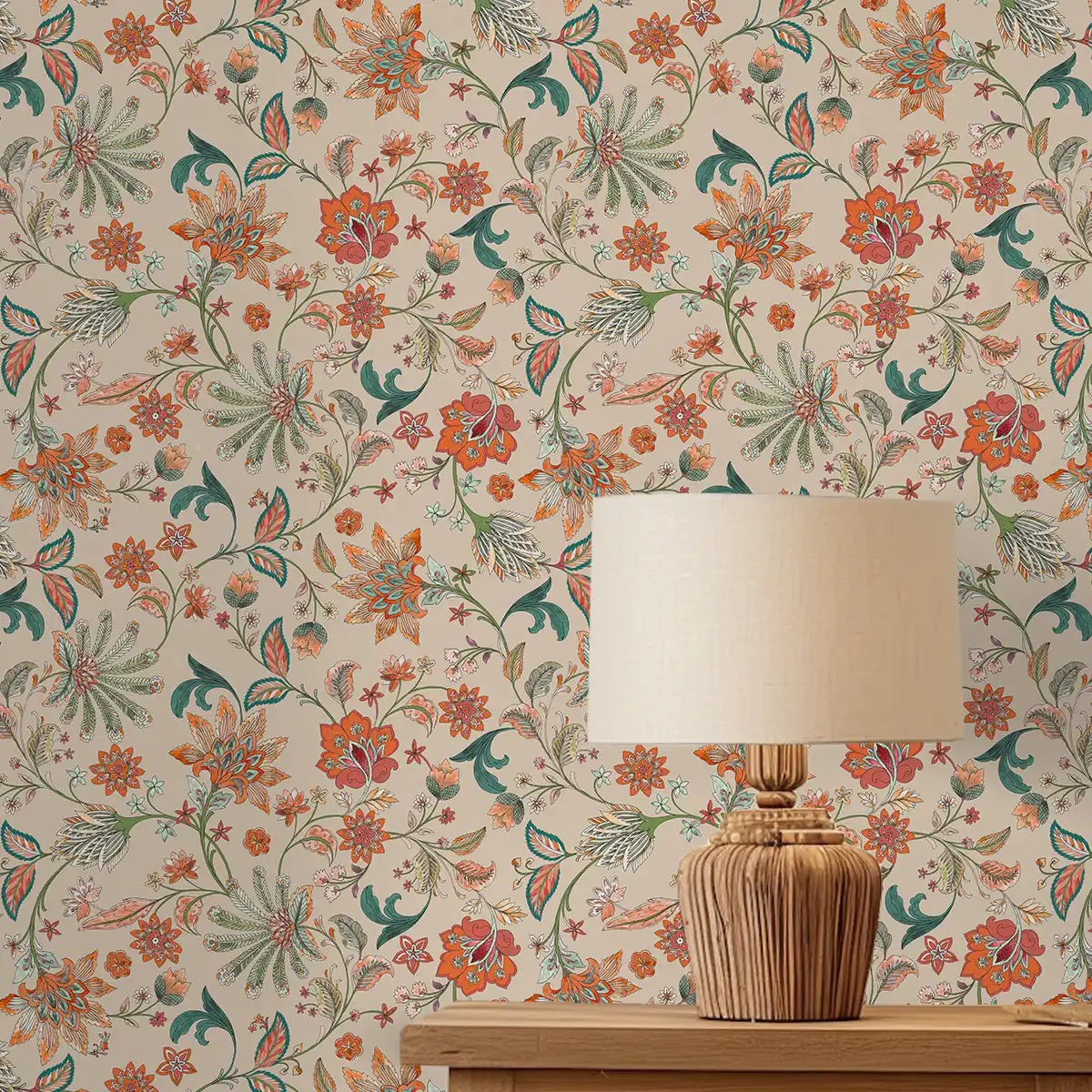 Shop Vibrant Floral Wallpaper, Repeat Patten Beige