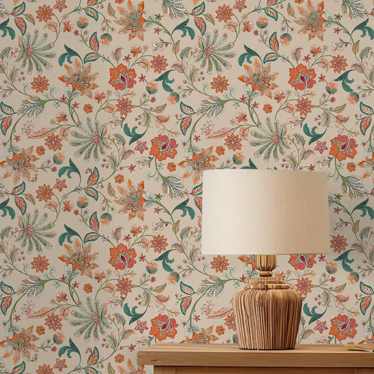 Shop Vibrant Floral Wallpaper, Repeat Patten Beige