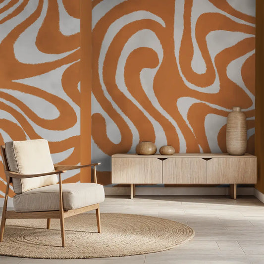 Vibraze Abstract Fusion Design Wallpaper in Rust Color, Customised Living Area 
