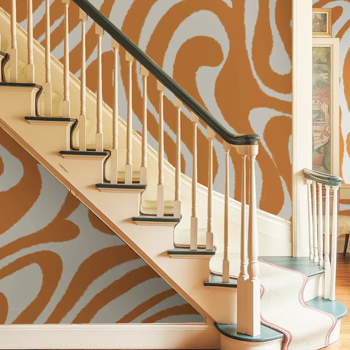 Vibraze Abstract Fusion Design Wallpaper in Rust Color, Customised Staircase 