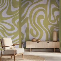 Vibraze Abstract Fusion Design Wallpaper in Oliv Green Color, Customised Living Area 