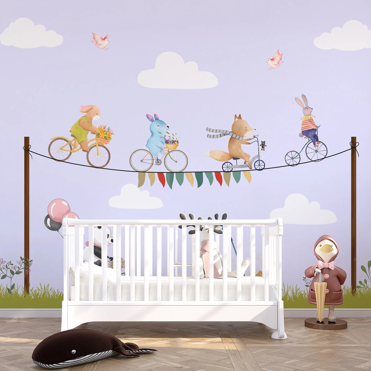 Shop Online Whimsical Wheely Parade, Kids Room Customised Wallpaper