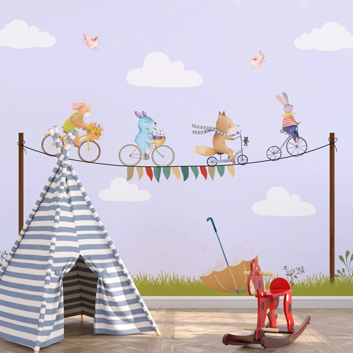 Whimsical Wheely Parade, Kids Room Customised Wallpaper by Lifencolors