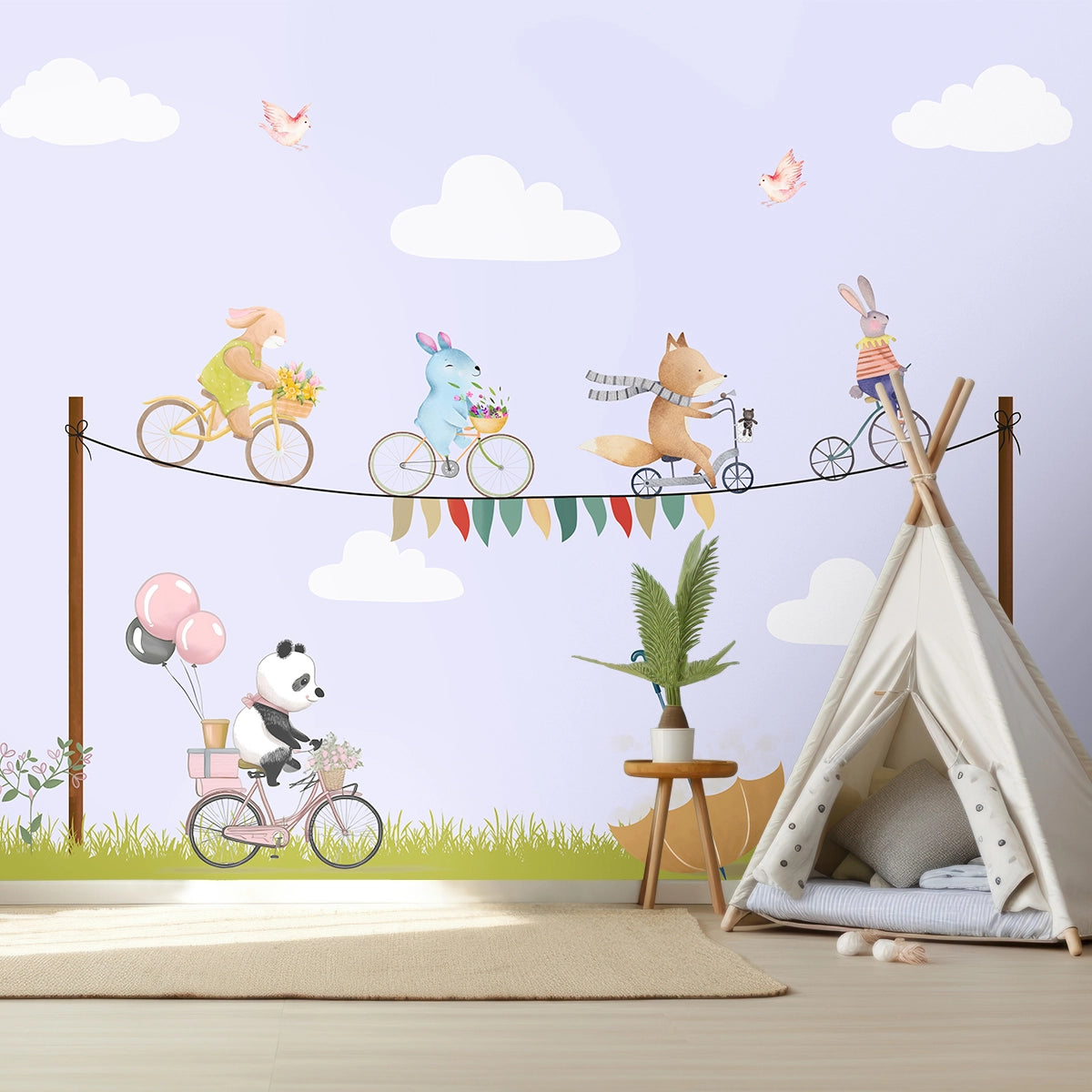 mockup Whimsical Wheely Parade, Kids Room Customised Wallpaper