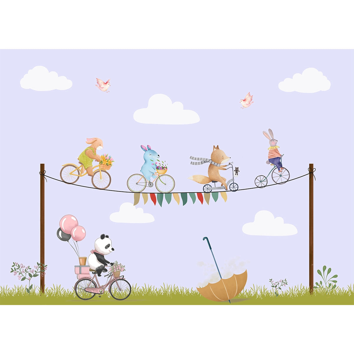 Whimsical Wheely Parade, Kids Room Customised Wallpaper Design