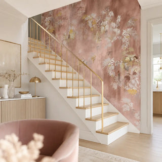 A Staircase Showcasing Worth It Abstract Wallpaper, Pink. view-staircase
