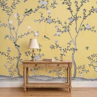 Yellow_Aura_in_the_Garden_Luxury_Floral_Chinoiserie_Wallpaper_Mockup_Console