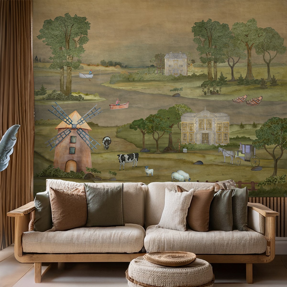 Buy Countryside Wall Mural, Removable Wallpaper, Drawing Wallpaper, Vintage  Style, Wall Decor, Wall Art, Watercolor, Retro, Scenic Painting 12 Online  in India - Etsy