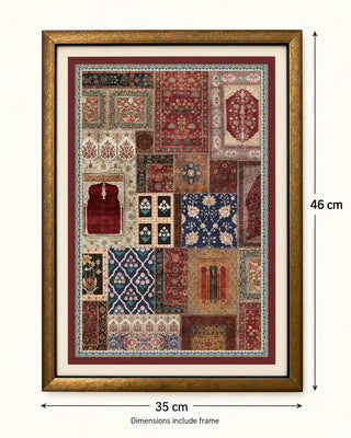 Size guide for Aalishan framed wall art: 46 cm high and 35 cm wide including frame
