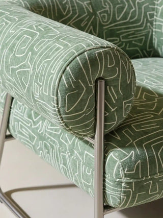 Abstract Design Sofa and Chairs Upholstery Fabric Green & White Mockup on chait moodhsot