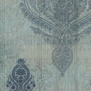 A macro close-up of the Afsana Blue mural highlighting the intricate hand-painted medallions and weathered background.