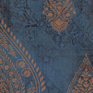 A macro close-up of the Afsana mural highlighting the distressed textile weave and intricate copper-gold filigree.