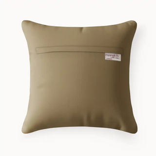 Akriti Panel Cushion Cover: Back view of the cushion cover, showing the plain, solid khaki or tan colored fabric.