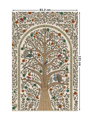 Full pattern layout of the vertical Anant Madhubani design with 81.2 cm by 121 cm dimensions shown.