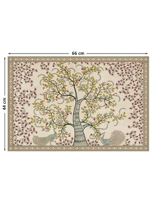 Full view of the Anant Vriksha wall art print at 66 cm by 44 cm, showing the complete Madhubani-style tree of life with peacocks.