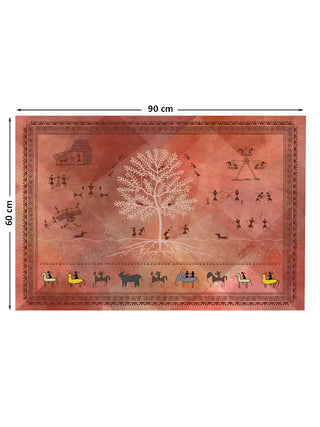 Full pattern layout of the Ancient Warli mural showing the 60cm by 90cm dimensions.