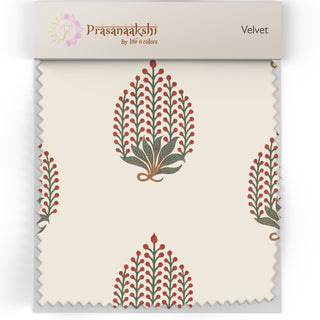 Fabric swatch of Arang Upholstery Fabric showing ivory linen base with intricate leaf-inspired prints.