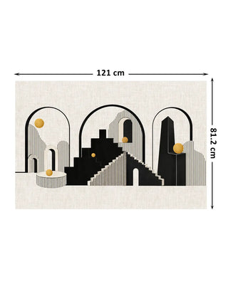 Product dimensions diagram for the large size parameters of the Arches of Ascent canvas wall art print measuring 121cm by 81.2cm.