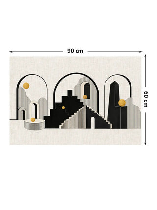 Product dimensions diagram for the medium size parameters of the Arches of Ascent canvas wall art print measuring 90cm by 60cm.
