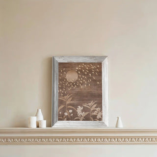 Arzoo Abstract Wall Art featuring a radiant moon and flowing abstract patterns in earthy brown tones.