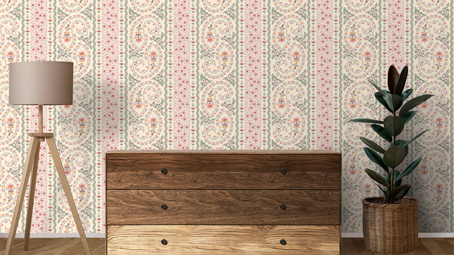 Shop Naveli Wallpaper for Walls in Beige and pink Color