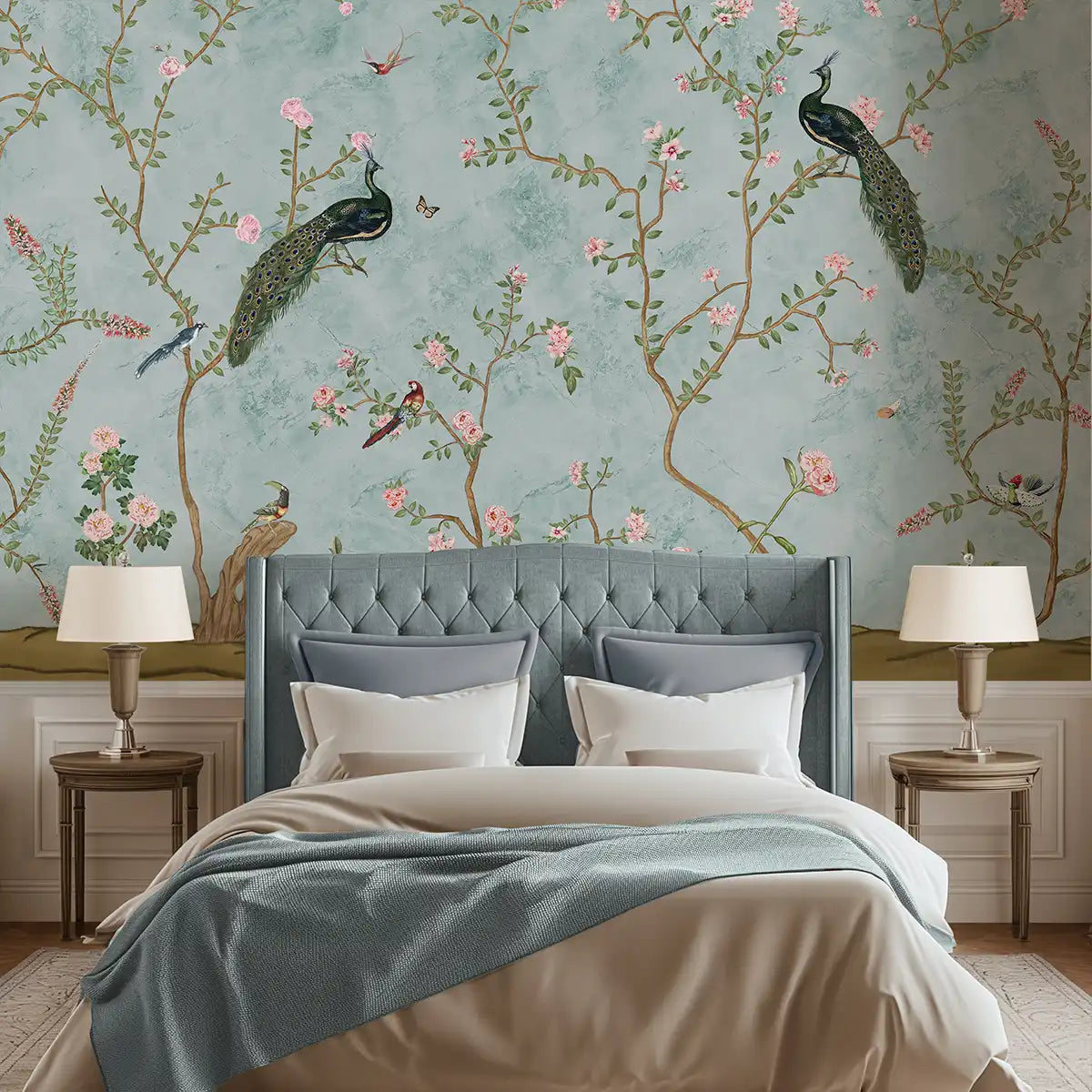 Bagiya, Peacock Chinoiserie Wallpaper, Customised