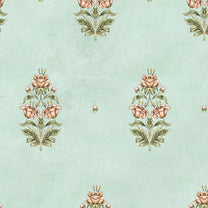 Bahara Indian Design Wallpaper Roll in Green Color, Floral Buti, Shop Now