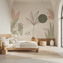 Beautiful Floral & Leaves Wallpaper Design, Customised Green & Beige 