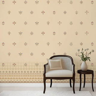 A detailed corner shot of the wallpaper, showcasing the continuous flow of motifs along with a decorative border design.