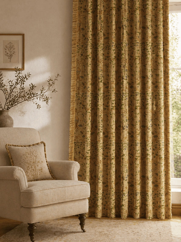 Living room with Bird Tapestry European design patterned curtains