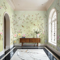 Blossom, Green Chinoiserie Wallpaper, Customised for Foyer Area