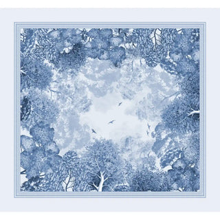 Blue Nest Ceiling Wallpaper: Framed view of the blue and white canopy mural, showcasing the intricate foliage pattern.