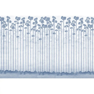 Frosty forest border wallpaper with trees and snow on a white background