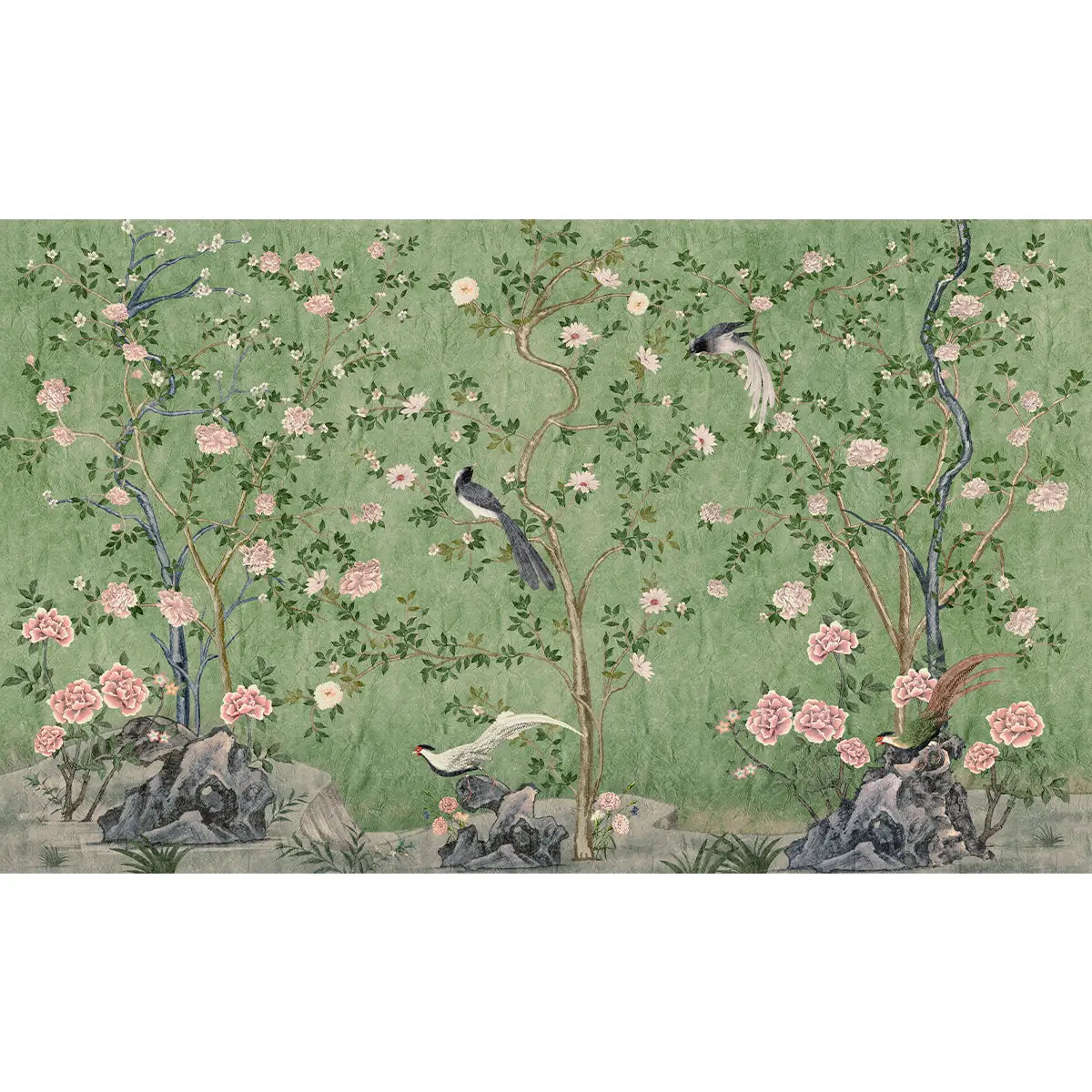 Rosa Chinoiserie, Green Color Room Wallpaper Shop Now 