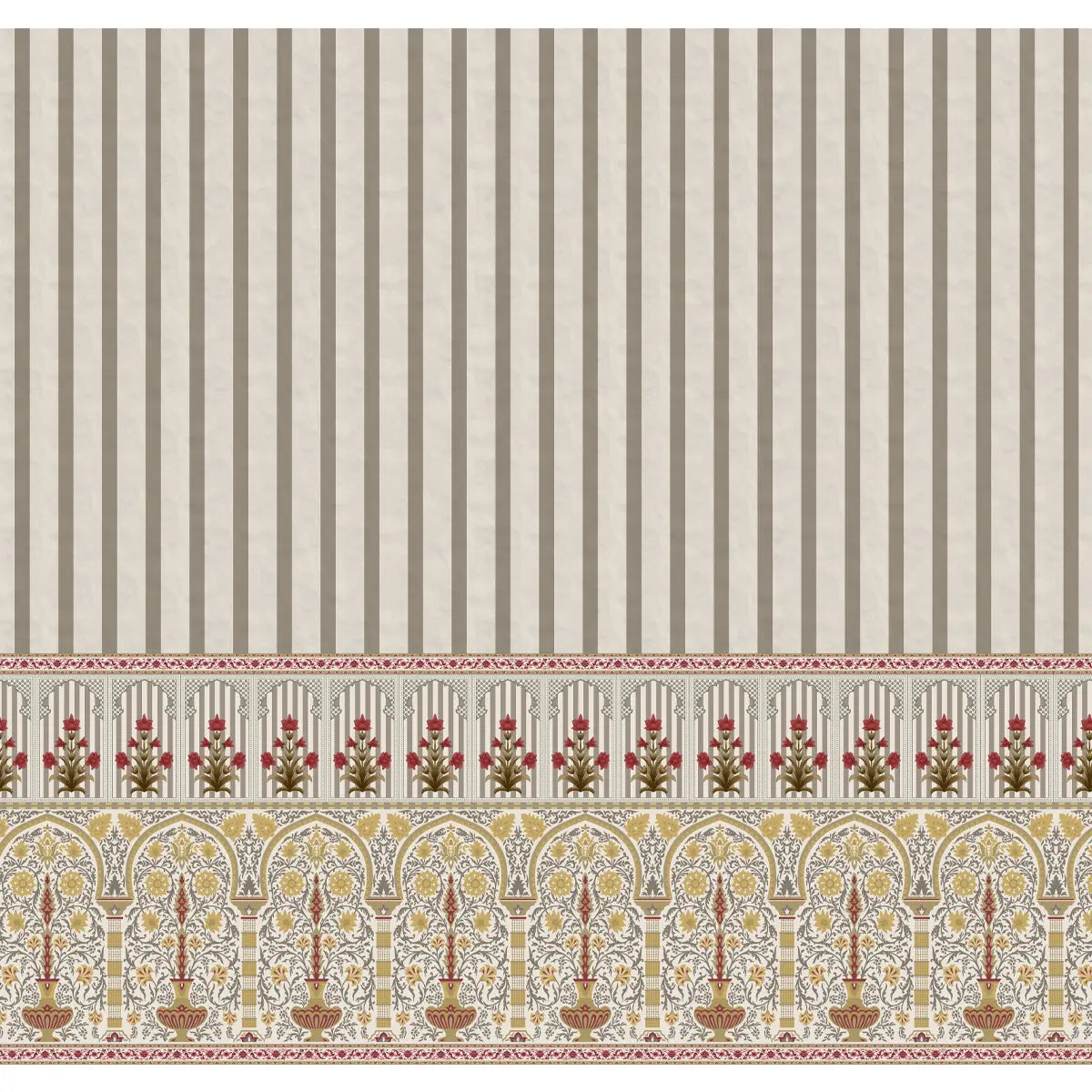 Kusum: Indian Floral Jharokha and Stripes Design Wallpaper Yellow Color floral design