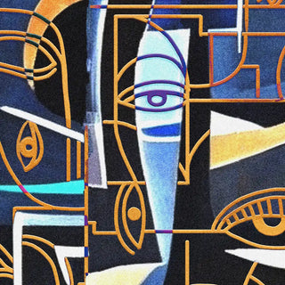 wallpaper emphasizing angular patterns, overlapping shapes, and artistic cubist detailing.