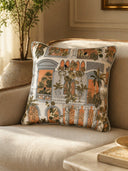 Cattitude cushion cover with architectural design on a beige sofa