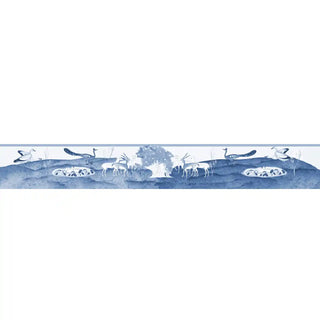 Small strip sample of the Chandni Van seamless wallpaper panel in blue and white.