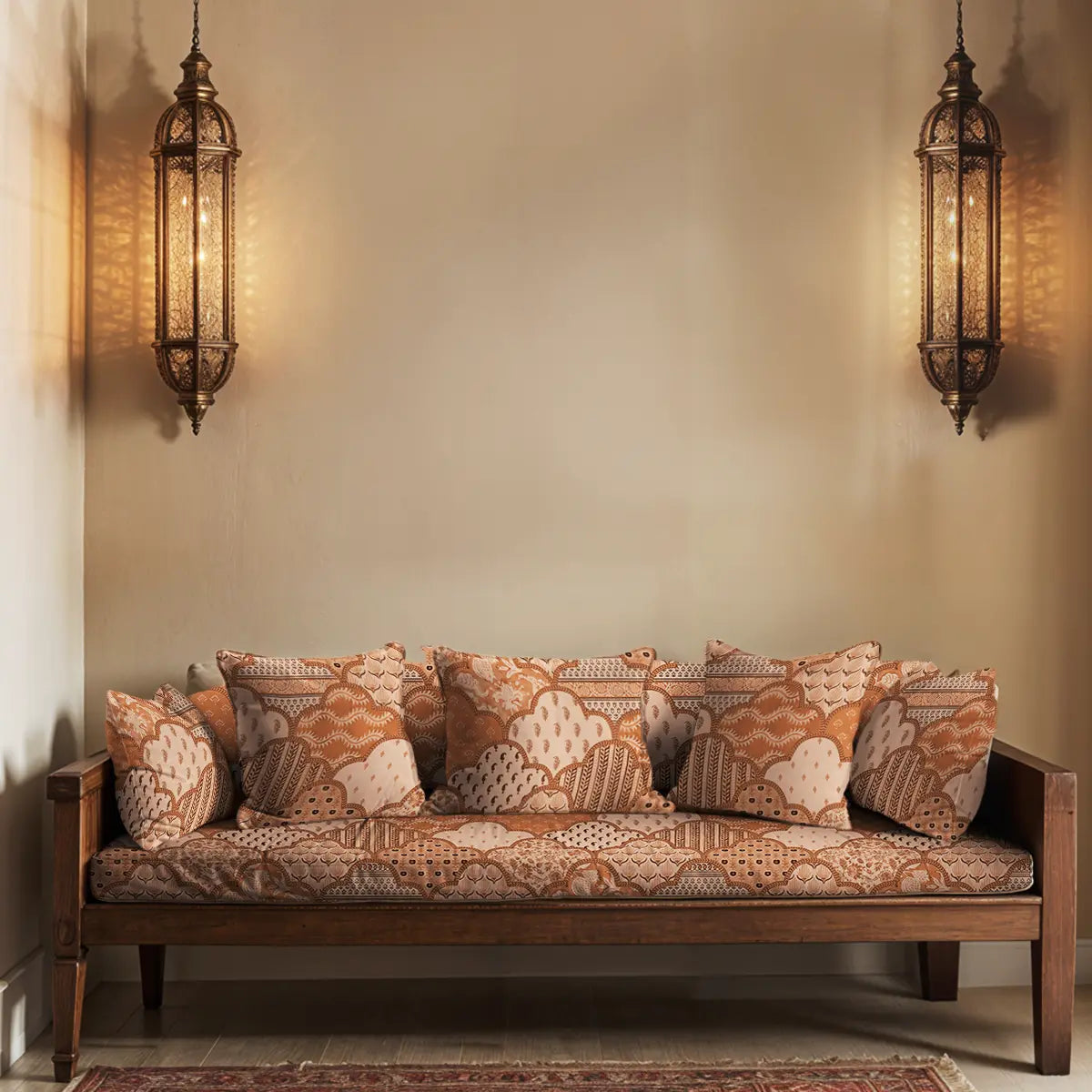 Chhap Sofa and Chairs Upholstery Fabric Sepia Indian Pattern By Lifencolors